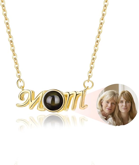 SUPHELPU Personalized Mother's Day Gifts for Mom From Daughter - Custom Photo Necklace With Picture Inside - Projection Necklace for Mom - Memorial Gift