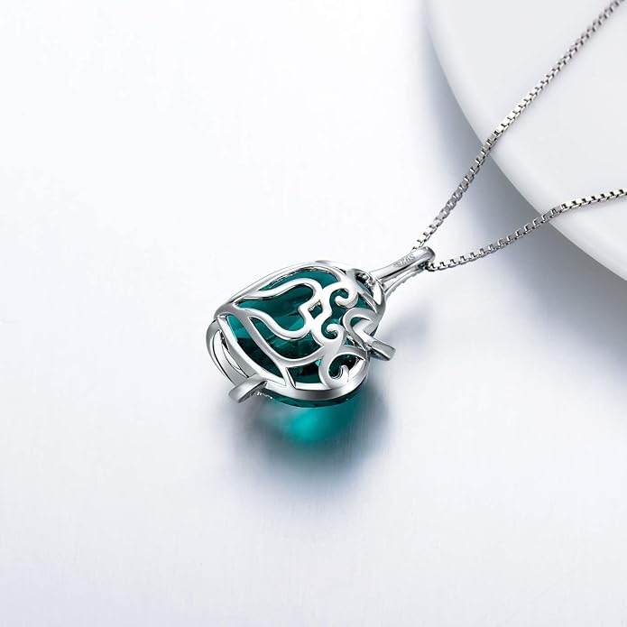 AOBOCO I Love You Sterling Silver 12 Birthstone Heart Pendant Necklace Embellished with Crystals from Austria, Mother's Day Anniversary Birthday Jewelry Christmas Gifts for Women Grandma Nana
