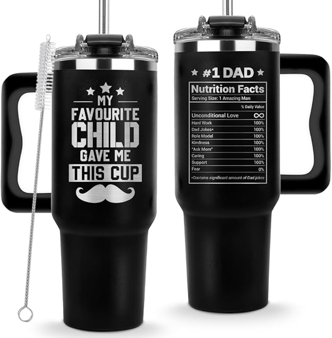 Vivulla68 Christmas Gifts For Dad - My Favorite Child Gave Me This Cup Tumbler 40Oz, Birthday Present for Dad, Father, Papa, Daddy, Father Day Gifts From Daughter, Son, Kids, Cool Coffee Mug Ideas