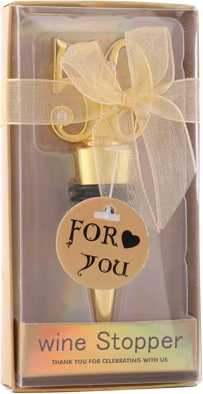 24-Pack 50 Wine Bottle Stopper for 50th Wedding Birthday Party Decoration 50 Years Old Wine Stopper Fun Gift for Wine Lovers (Gold 50th)