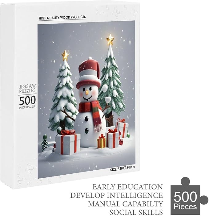 Wooden Puzzles for Adults 500 Pieces, Christmas Winter Snowman, Each Piece is Unique and Perfectly Put Together, are Special Home Decorations, Fun Puzzles, Party Games, Family Toys