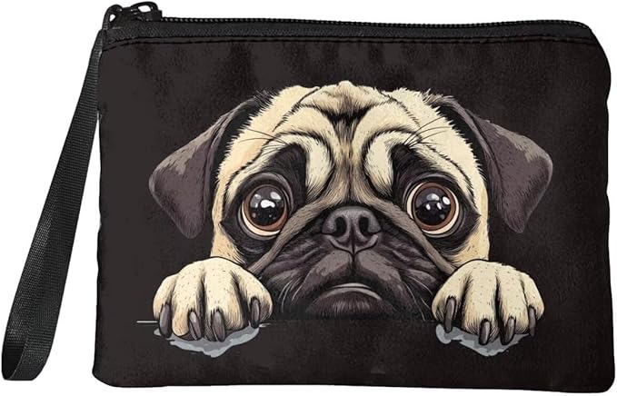 Dolyues Cute Pug Womens Coin Purses Trendy Money Pouch For Women Black Kids Zipper Coin Pouch Coin Purse With Wristlet Coin Holders