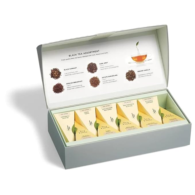 Tea Forte Premium Petite Presentation Box Gift Set Sampler, 10 Count, 2 of Each Blend Individually Wrapped Handcrafted Pyramid Infuser Bags, Black Tea