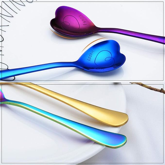 7 Stainless Steel Heart & Dessert Spoons - Rose Gold