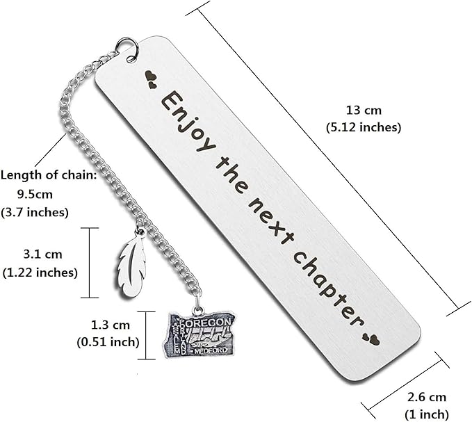 BRBAM Enjoy The Next Chapter Bookmark Personalized US State Map and Feather Pendant Bookmark Sweet Graduation Gift Retirement Gift (Oregon)