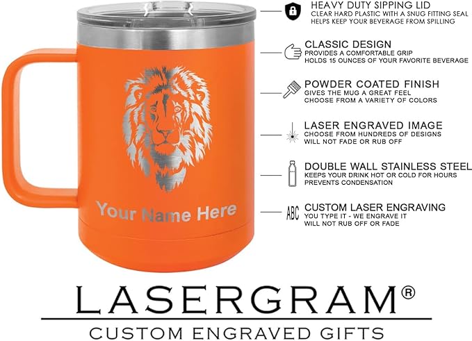 LaserGram 15oz Vacuum Insulated Coffee Mug, Widow Spider, Personalized Engraving Included (Orange)