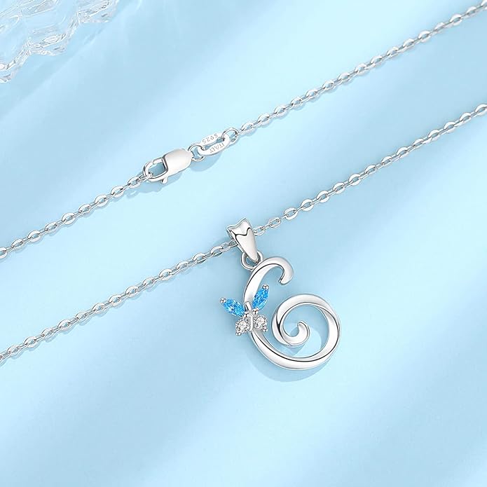 EUDORA Sterling Silver Butterfly Initial Necklaces for Women, Elegant Letter Neckles Personalized Gift for Mother, Sister, Daughter, 18 inch Chai