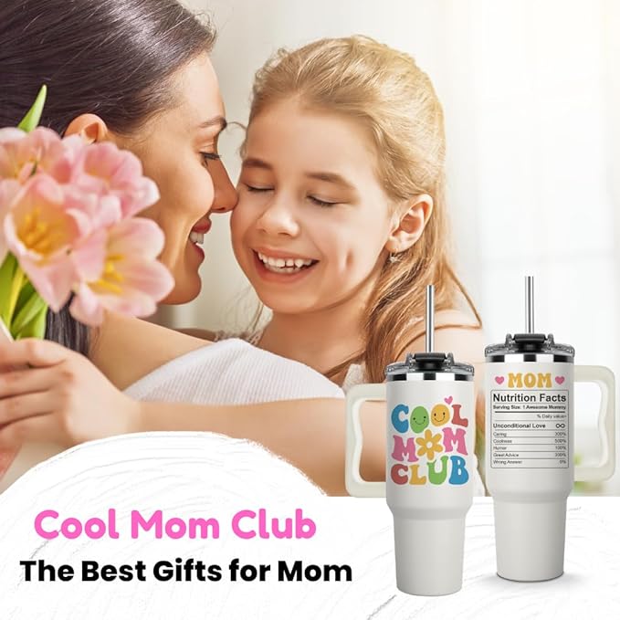 Vivulla68 Christmas Gifts For Mom - Cool Mom Club Tumbler With Handle 40oz, Mommy Coffee Mug, Mama Tumblers, Momma Gift Ideas, Funny Birthday Present For Her, Cute Mother Day Gift, Mommy Cup