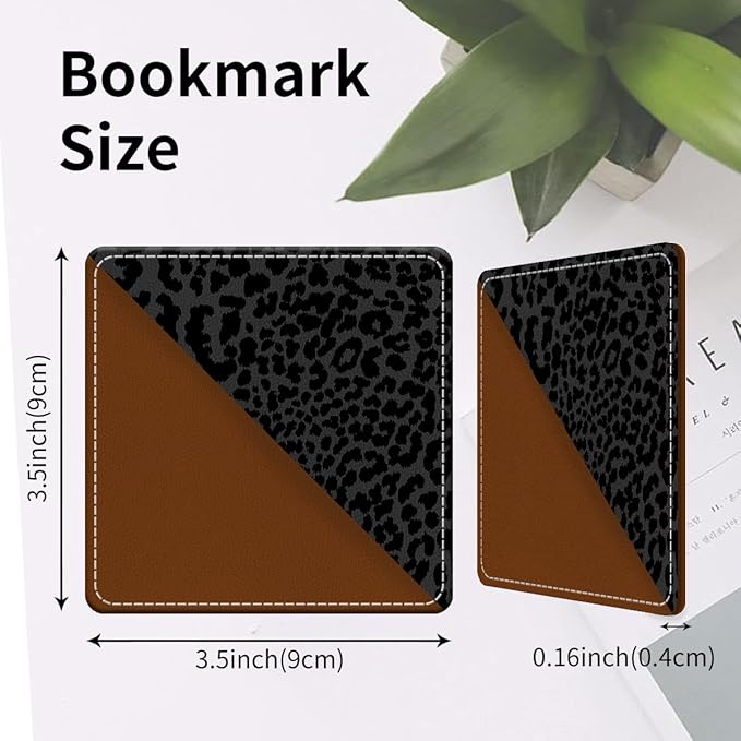 Cute Leather Bookmarks, Fun Triangle Making Corner Bookmark, Book Accessories for Reading Book Lovers, Unbreakable Page Markers for Women Men Luxury Black Leopard