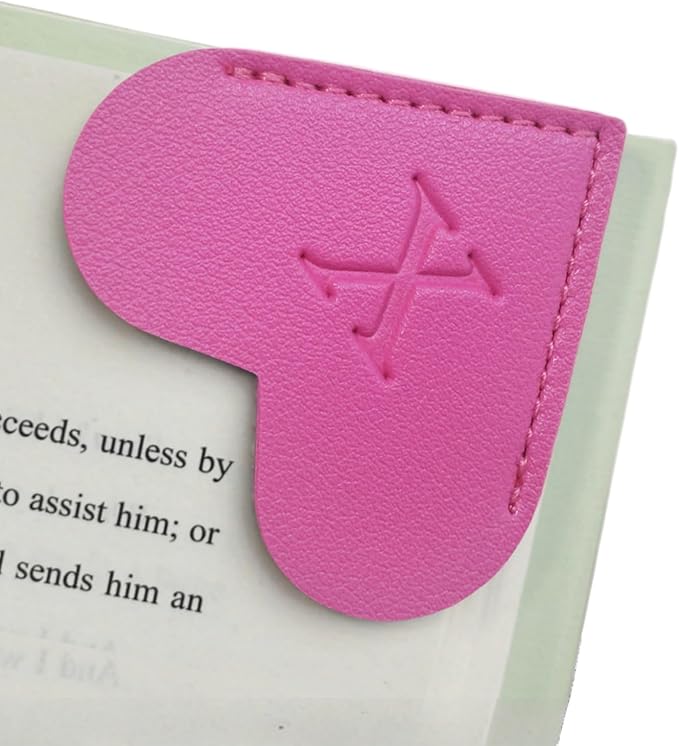 MOTEERLLU Personalized Leather Heart Bookmark with Initials, Handmade, Letter Cute Custom Corner Book Marks for Reading Women, Teachers, Students, Book Lovers, Book Accessories(Rose,X)