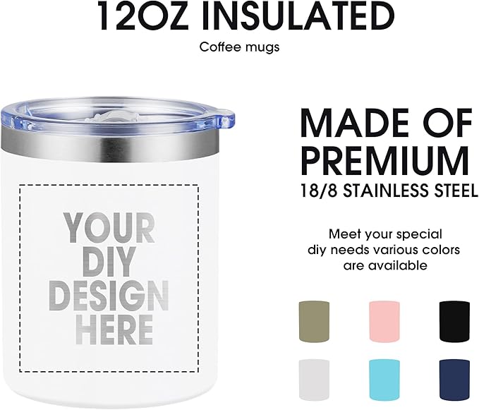 Personalized Custom Tumbler Print in USA 12oz Stainless Steel Travel Coffee Cup with Lid & Straw Double Wall Insulated Mug With Colorful Text Logo Photo