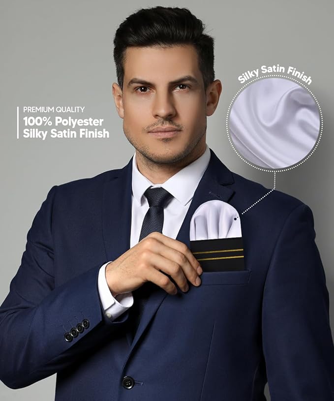 Premium Pre-Folded Four-Point Suit Pocket Square for Men with Sewn Pocket Fold