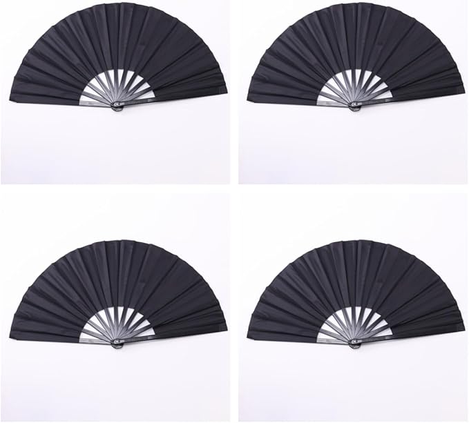Plastic 13inch Large Rave Fan Popping Fan Clacking Fans for Line Dancing,Hand Fans for Women Foldable,Outdoor,Wedding,Party (Black-4)