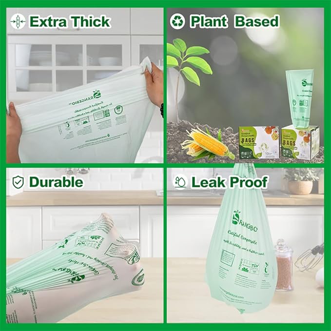 (Large) OrangeBio Certified Home Compostable Shopping Bags, 200ct, 12"x 6" x 20" (Extra Thick), Hold 20 lbs, Thank You/Grocery/Take Out/T Shirt/To-Go Bags for Retail, Grocery Store