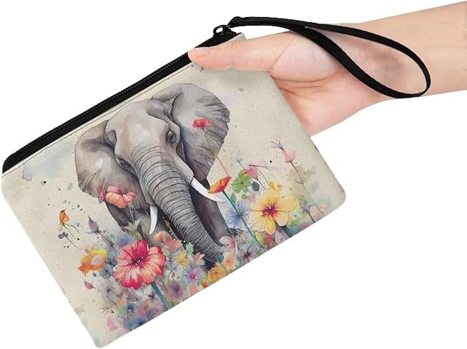 Dolyues Elephant Zipper Coin Purse Change Wallets Coins Pouch for Kids Cute Card/Phone Holder Bag for Women Stylish Wallet with Wristlet Strap