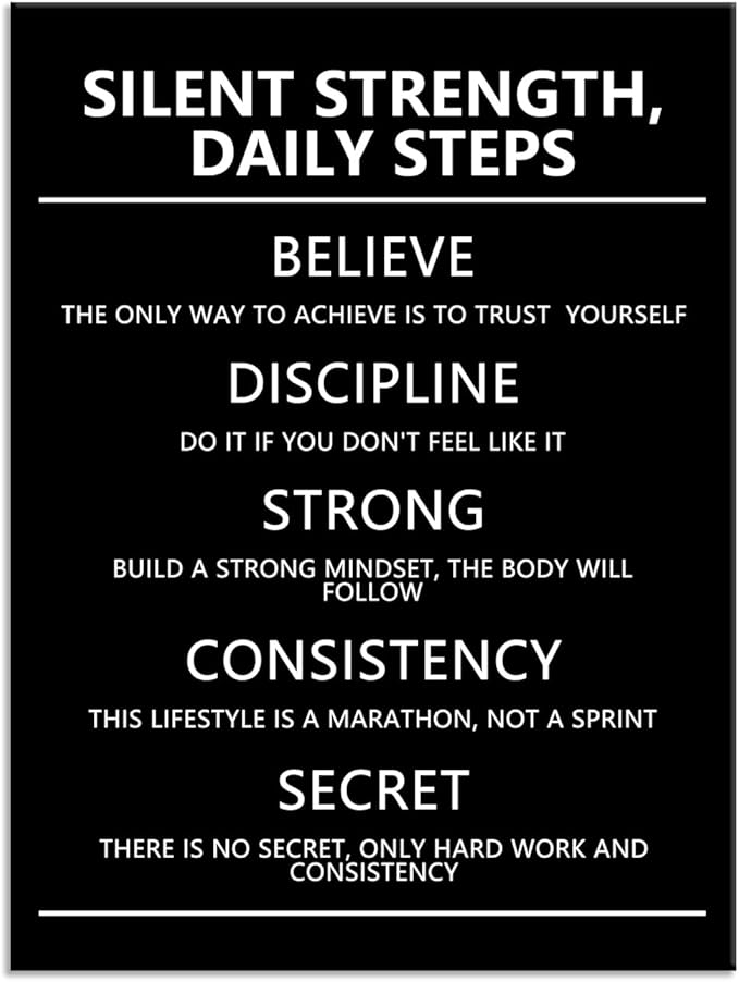 Inspirational Silent Strength,Daily Steps quote Motivational Canvas Wall Art Inspiration Poster Painting Prints Wall Pictures for Home Office Gym Decor Framed Artwork [30''W x 40''H]