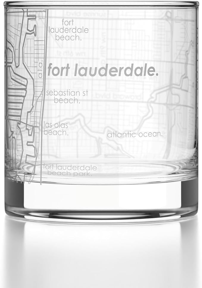 Well Told Engraved Fort Lauderdale Florida Map Rocks Glass, Old Fashioned Glassware (11 oz, Clear) Etched Bourbon Tumbler, Gifts For Whiskey Lovers