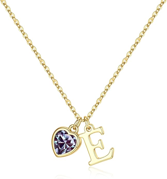 Turandoss Valentines Day Gifts for Her Trendy, Dainty 14K Gold Plated Initial A-Z Heart Birthstone Pendant Necklace Personalized Bridesmaid Birthday Valentines Jewelry Gifts for Women Girls
