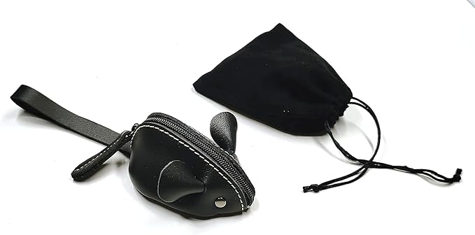 Genuine Leather Mouse Coin Purse Change Pouch Holder Cute Design,Kids Gifts (Black)