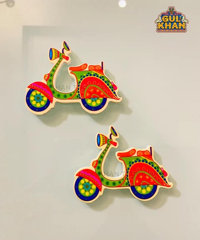 Gul Khan Scooter Acrylic Fridge Magnet | Pack of 1 | Premium Blue Motorcycle Souvenir | Traditional Pakistani Truck Art Style | Unique Kitchen Decor & Gift