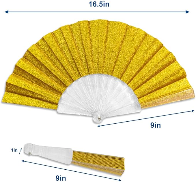 Flags Importer Glitter Gold Small Hand Fan (Clear Handle)