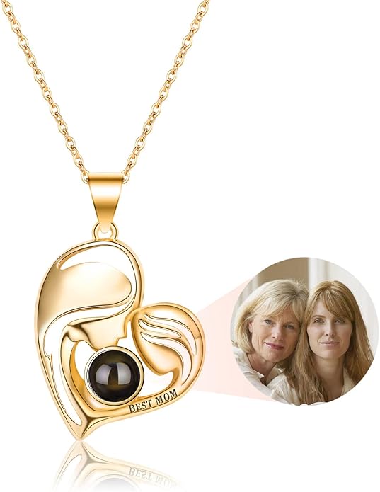 SUPHELPU Personalized Mother's Day Gifts for Mom From Daughter - Custom Photo Necklace With Picture Inside - Projection Necklace for Mom - Memorial Gift