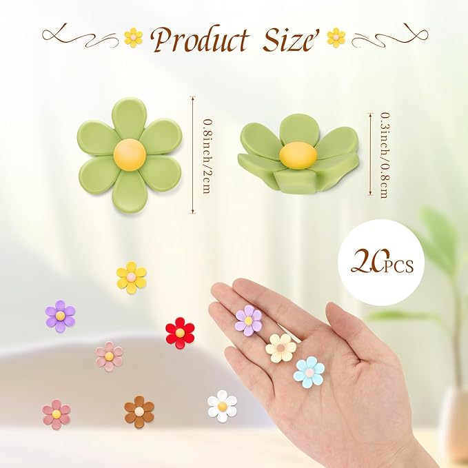 20 Pcs 3D Flower Fridge Magnets, 0.8 Inch Cute Fridge Magnets, Colorful Refrigerator Decorative Magnet for Whiteboard Locker Cabinet (Small)