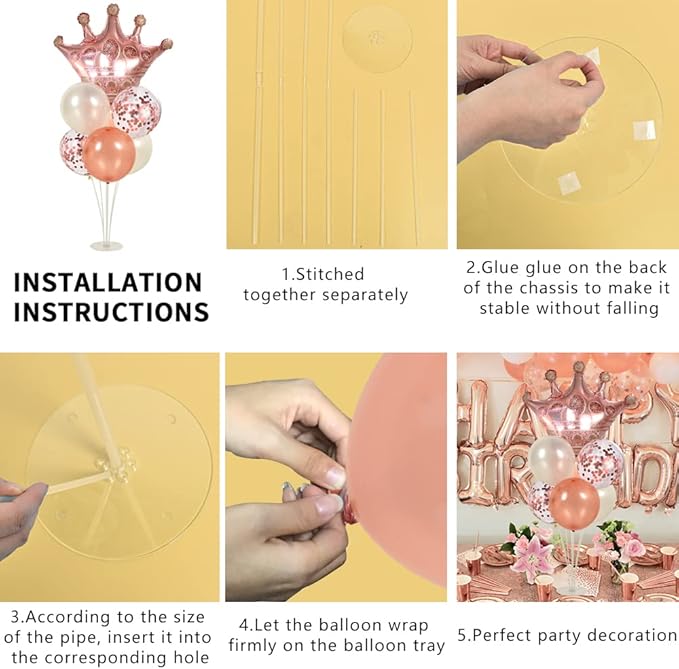 Rose Gold Balloon Stand Kit For Table 2 Set with 2 Rose Gold Crown Balloons Rose Gold Party Decorations Balloon Stand Table Centerpiece for Table, Wedding Baby Shower Queen Birthday Party Decorations