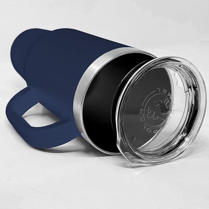 LaserGram 40oz Vacuum Insulated Travel Mug with Handle, Cup of Coffee, Personalized Engraving Included (Navy Blue)