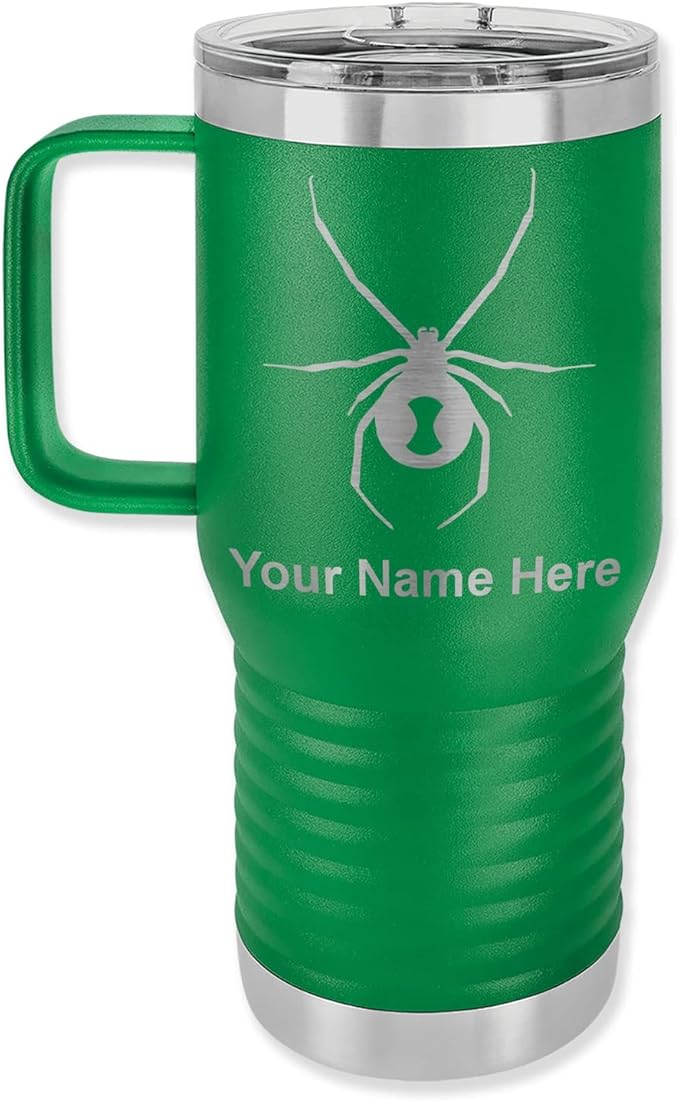 LaserGram 20oz Vacuum Insulated Travel Mug with Handle Widow Spider, Personalized Engraving Included (Green)