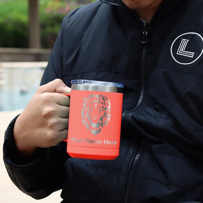 LaserGram 15oz Vacuum Insulated Coffee Mug, Bronco Rider, Personalized Engraving Included (Coral)
