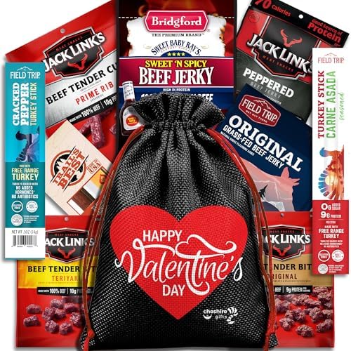 Beef Jerky Valentines Variety Pack - Valentines Day Gifts for Him Basket by CheshireGifts