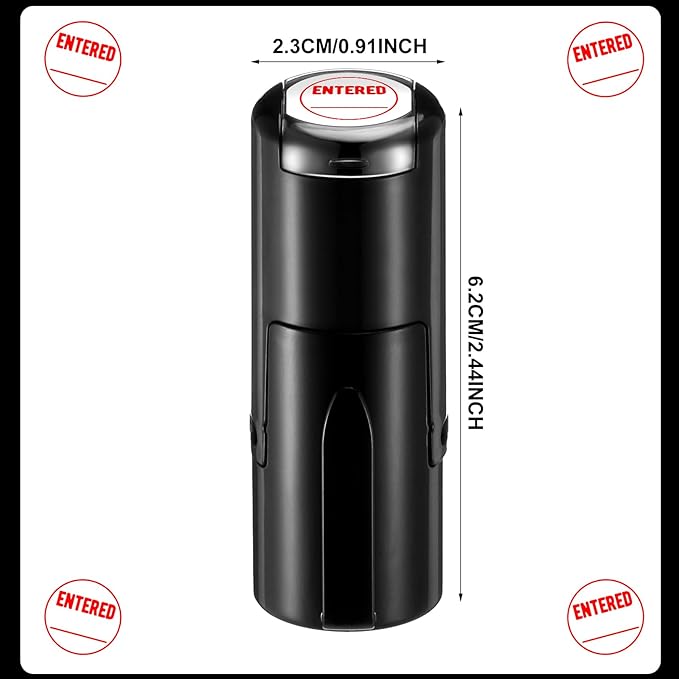 Supervitae 2 Pack Entered Print Stamps Red Ink Stamper Mini Self Inking Stamps for Party Activities Craft Supplies