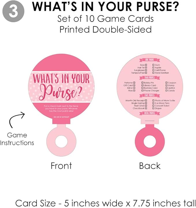 Big Dot of Happiness Baby Girl - 4 Pink Baby Shower Games - 10 Cards Each - Who Knows Mommy Best, Mommy or Daddy Quiz, What’s in Your Purse and Oh Baby - Gamerific Bundle