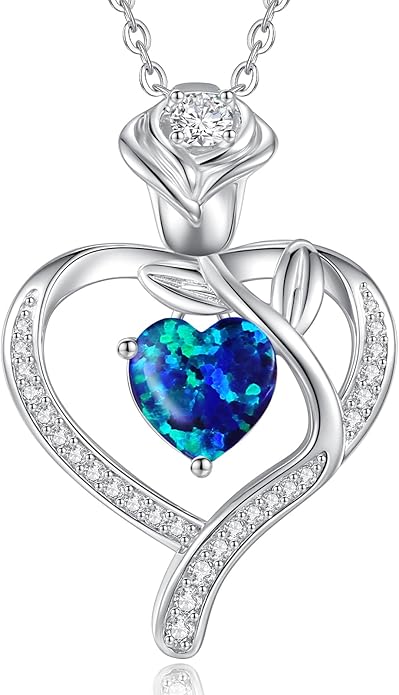 LOUISA SECRET Rose Flower Heart Birthstone Necklaces for Women, 925 Sterling Silver Fine Jewelry, Pendant Heart Necklaces Birthday Anniversary Christmas Gift for Women Wife Mom Girlfriend Lady