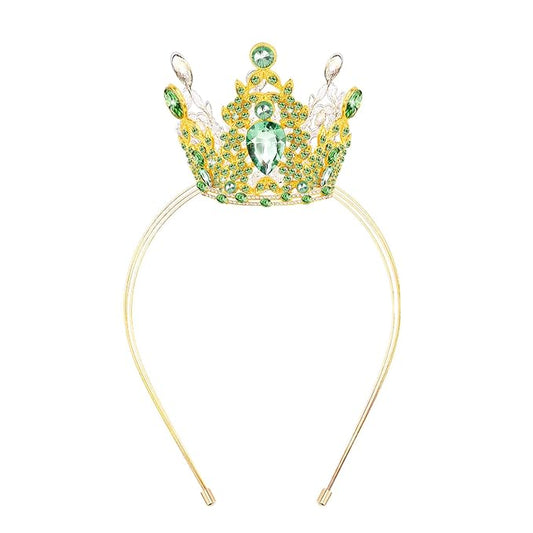 VELSCRUN Fairy Green Crystal Tiara Headband, Crowns for Women, Princess Girls Tiaras, Royal Queen Crown Princess Quinceanera Headpieces for Birthday Prom Bride Wedding Pageant Party Hair Band