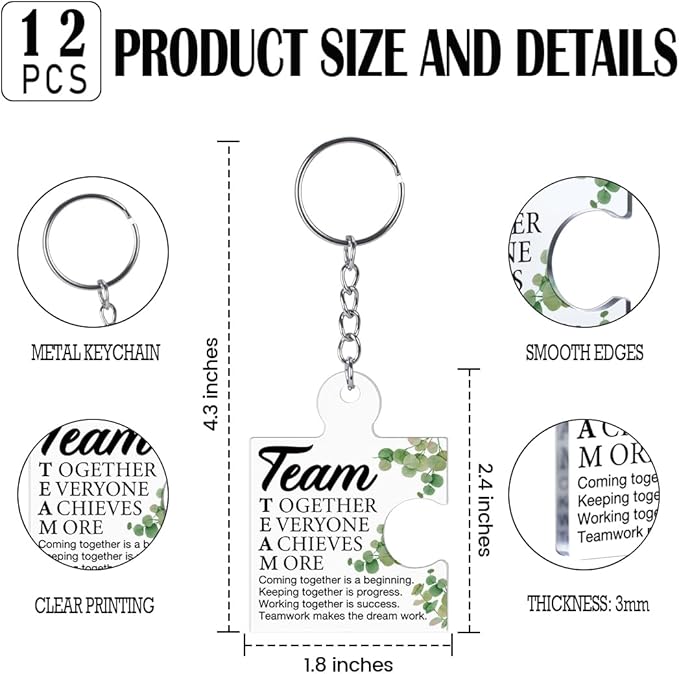 Team Appreciation Gifts for Employee Coworker Staff Bulk, Teamwork Thank You Gift Set Puzzle Piece Acrylic Keychains