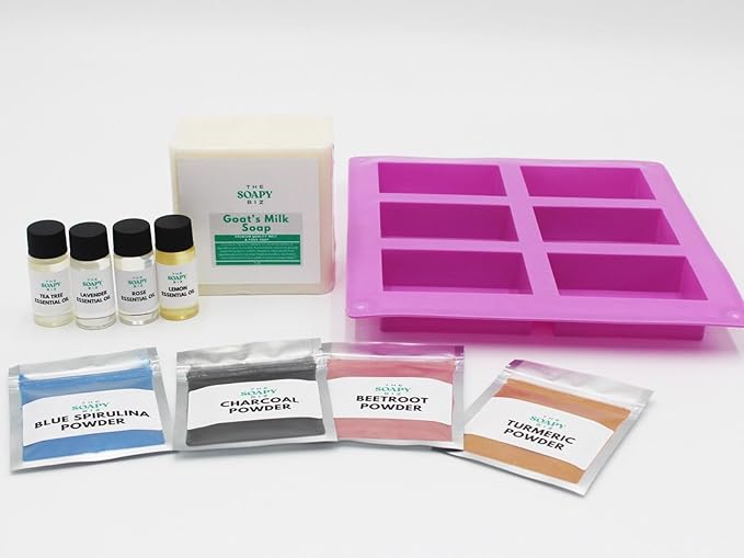 The Soapy Biz 11-Piece Starter Soap Making Kit – DIY Goat Milk Soap Base, Essential Oils, Natural Powders & Silicone Molds – Beginner-Friendly Craft Gift – Make Custom Handmade Soaps at Home