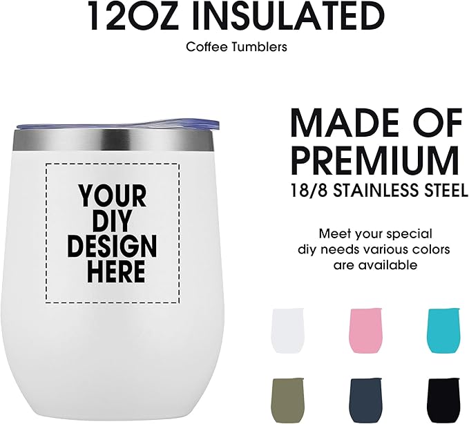 Personalized Wine Tumbler Glasses Print in USA Stainless Steel Travel Customized Coffee Cup with Lid & Straw Double Wall Insulated Mug with Colorful Text Logo Photo