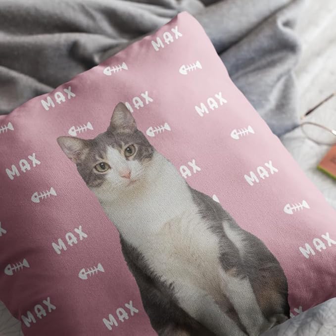 Custom Dog Cat Throw Pillow with Picture＆Name,Personalized Pet Photo Pillowcase with Optional Insert,Pet Memorial Room Decor Gifts for Home Dog Cat Lovers