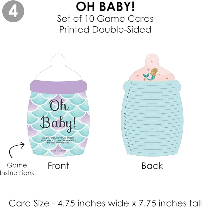 Big Dot of Happiness Let’s Be Mermaids - 4 Baby Shower Games - 10 Cards Each - Who Knows Mommy Best, Mommy or Daddy Quiz, What’s in Your Purse and Oh Baby - Gamerific Bundle