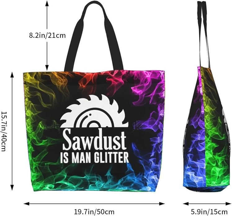 Sawdust is Man Glitter Large Reusable Eco-friendly Shopping Bags Portable Storage Handbag