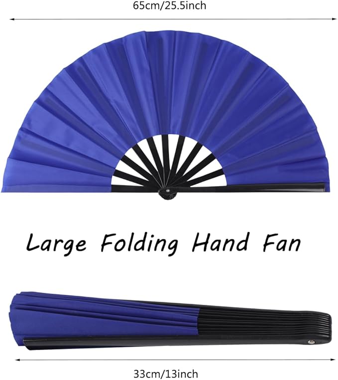 4 Pack Large Folding Hand Fan, Plastic Hand Held Folding Fans Chinese Kung Fu Hand Fan Decorative Folding Fans for Dance, Performance, Festival or Home Decorations(Blue)