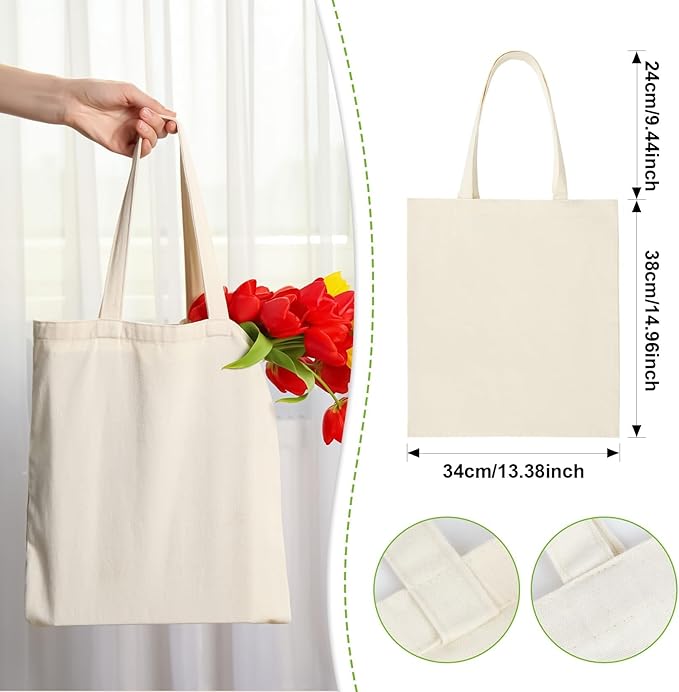 Canvas Tote Bag - 4 PCS Cotton Canvas Reusable Grocery Shopping Blank Tote Bag with Handles for Crafts DIY, Gift, Advertising Promotion Activity