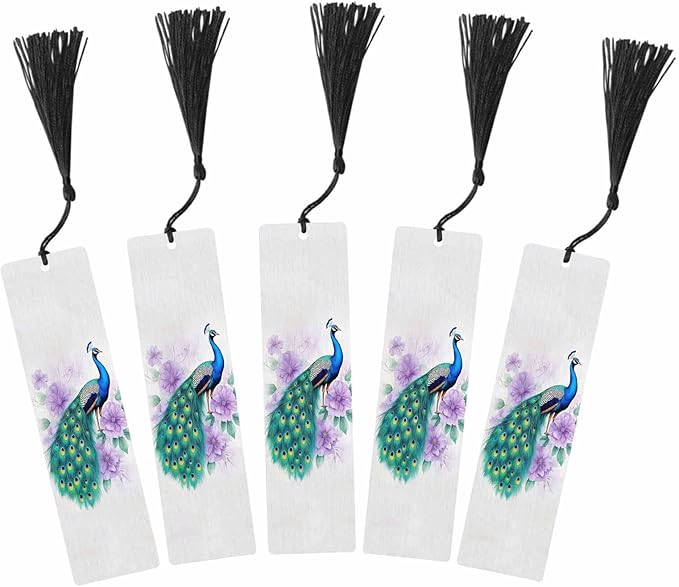 Peacock Bookmarks 5 Pcs Beautiful Pretty Bird Wooden Bookmark with Tassels for Reading Book Lovers Gift Office School Readers Teacher