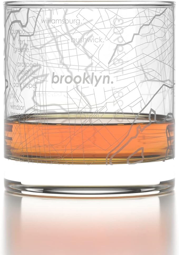Well Told Engraved Brooklyn New York Map Rocks Glass, Old Fashioned Whiskey Glass (11 oz, Clear) Etched Whiskey Glass, Gifts For Whiskey Lovers