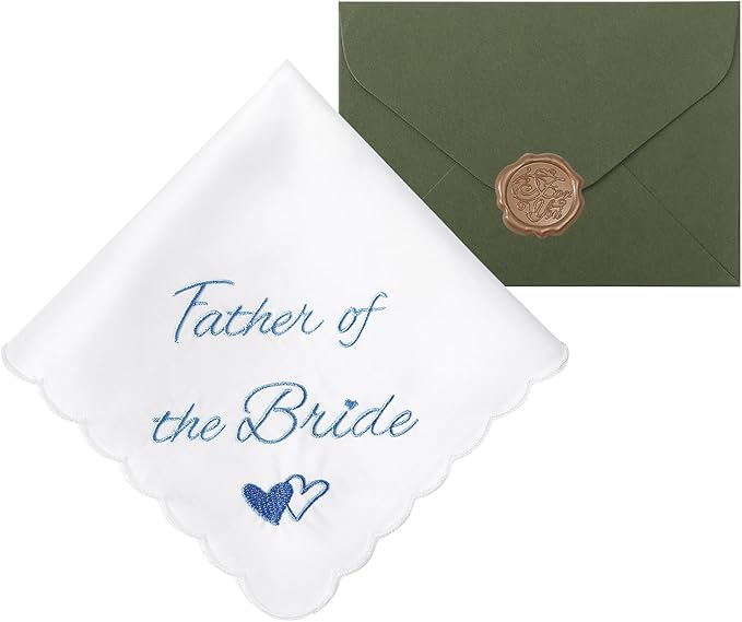 Wedding Handkerchief Something Blue for Bride, Mother Father of the Brides Groom Gifts, Embroidered Happy Tears Cotton Hanky