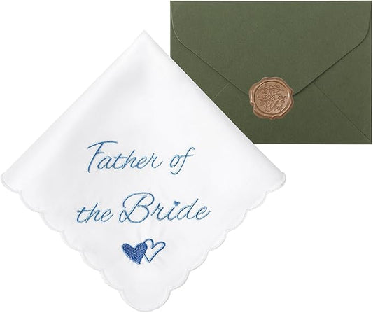 Wedding Handkerchief Something Blue for Bride, Mother Father of the Brides Groom Gifts, Embroidered Happy Tears Cotton Hanky