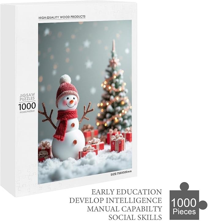 Wooden Puzzles for Adults 1000 Pieces, Christmas Winter Snowman, Each Piece is Unique and Perfectly Put Together, are Special Home Decorations, Fun Puzzles, Party Games, Family Toys