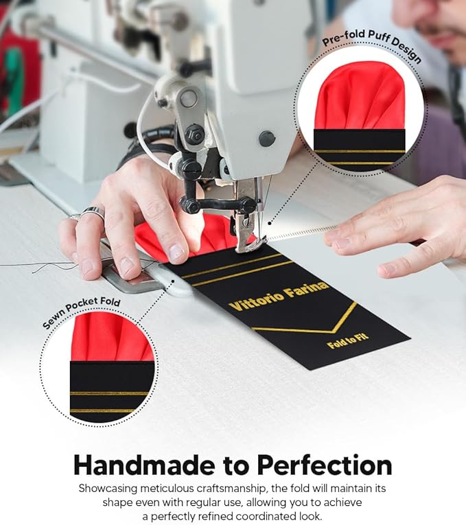 Premium Pre-Folded Four-Point Suit Pocket Square for Men with Sewn Pocket Fold